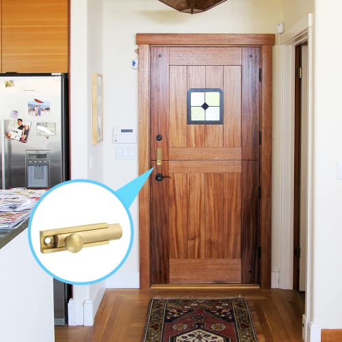 Unlorspy 2 Inch Solid Brass Surface Bolt, Brass Slide Bolt Latch, Cabinet Surface Bolt With Screws (2Inch, Brushed Gold) #TOP6