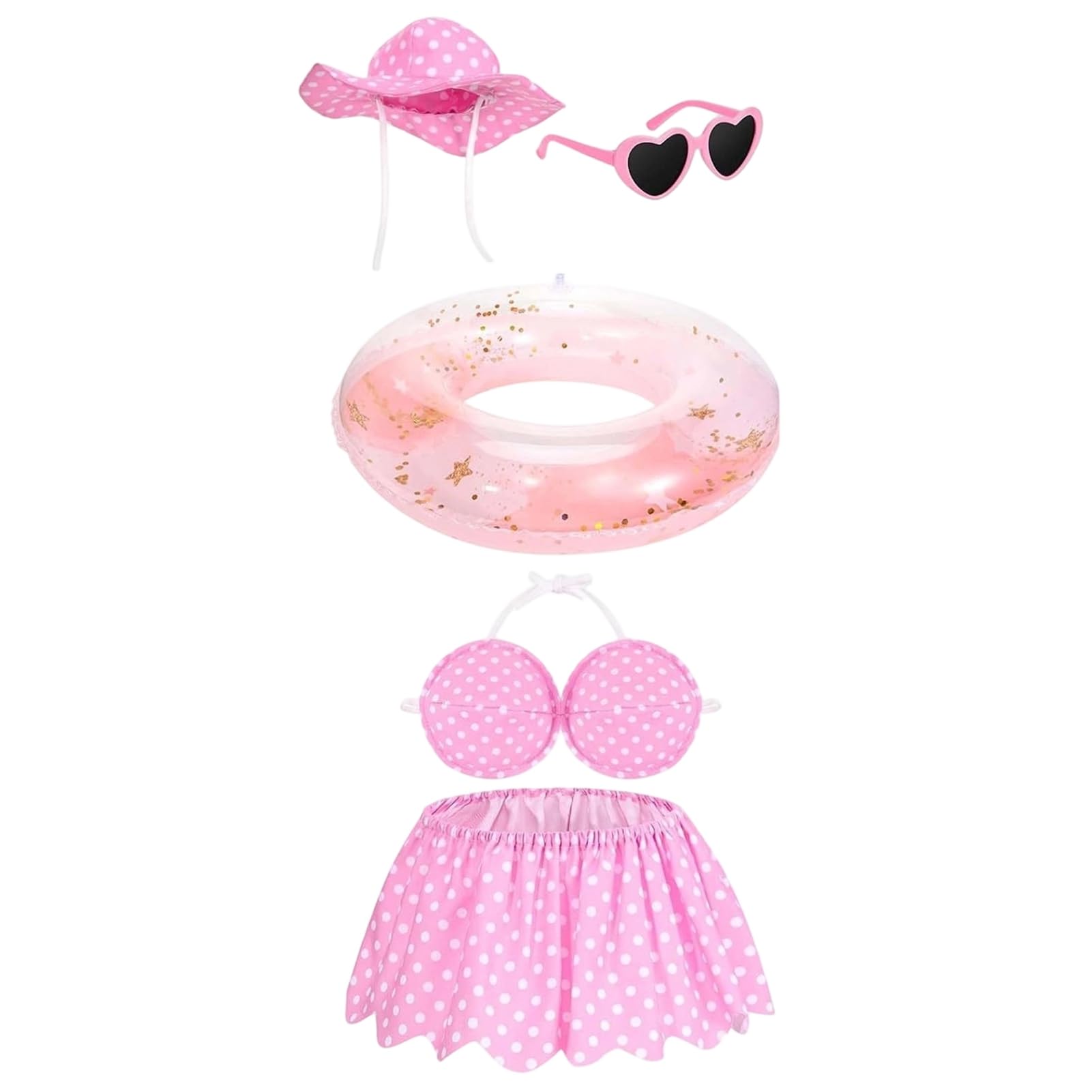 Saterkali Porch Goose Summer Outfits, Swimsuit With Hat Sunglasses & Swim Ring, Waterproof Durable Geese Costume For 23" Lawn Goose Statue, Outdoor Garden Poolside Decoration J
