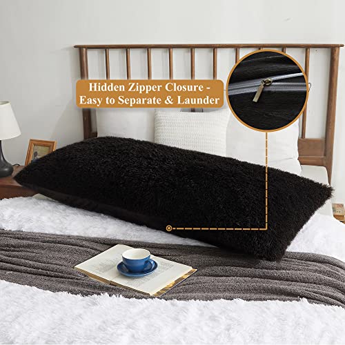 XeGe Soft Fluffy Plush Faux Fur Body Pillow Cover, 20"x54", Black by XeGe - Used condition - Image 3
