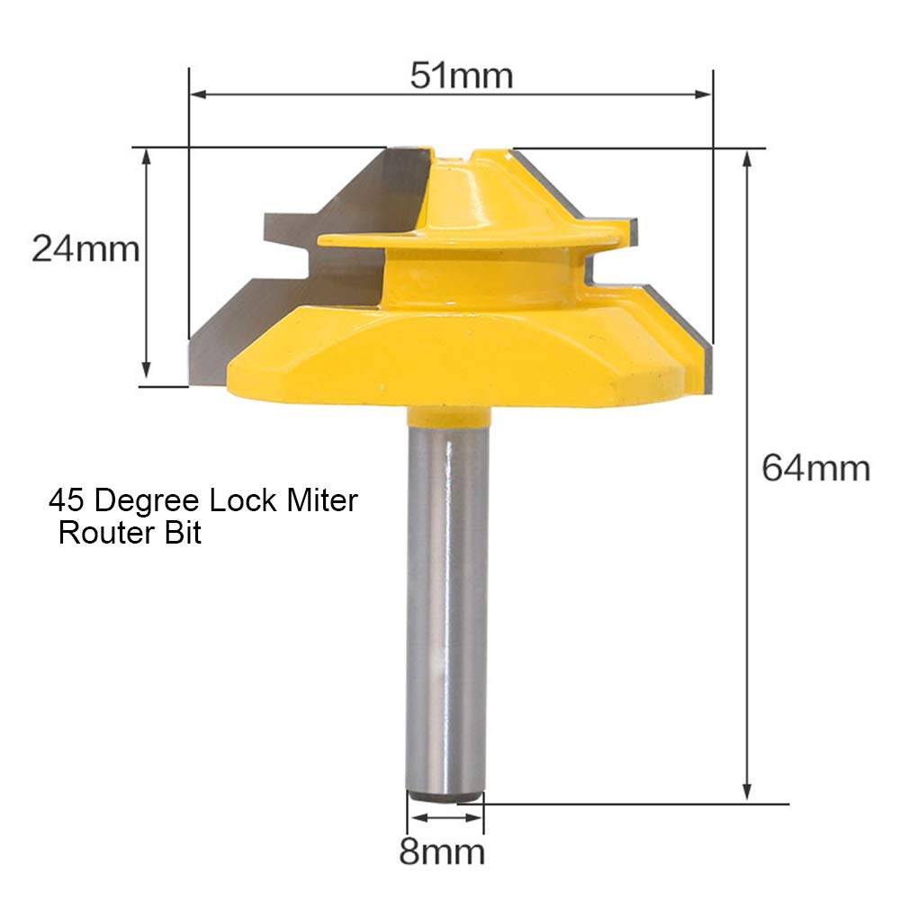 ASNOMY 45 Degrés Verrouiller Mitre Routeur Bit + Mèche de Langue + Fraise à Rainurer [ 8mm manche], percussion à rainure et à languette Fraise à Bois pour Outils de Menuiserie