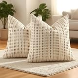 Habodd 2er Set Boho Kissenbezug 40x40 Baumwolle Leinen Kissenhülle Braun...