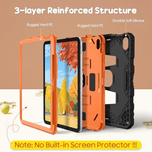 Image of Fintie Kids Friendly Case for iPad (A16) 11th Generation 11 Inch (2025), iPad 10th Generation 10.9 Inch (2022), Fully-Body Rugged Heavy Duty Shockproof Protective Case with Kickstand, Black /Orange
