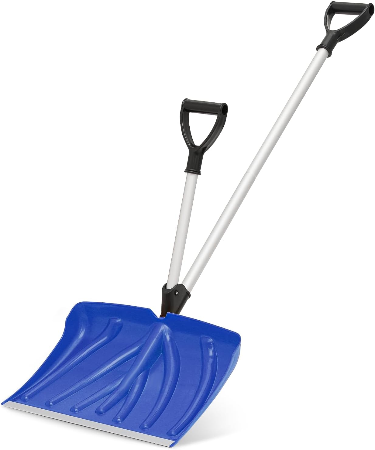 MoNiBloom Snow Shovel for Driveway Home Garage Snow Removal with Back-Saving Fore-Grip, 17.5 Inch x 12.5 Inch Blade with Aluminum Edge, D-Grip Handle Wide Snow Shovel for Fast Snow Removal, Blue