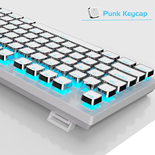 Image of MageGee Typewriter Mechanical Gaming Keyboard, Retro Punk Square Keycap LED Backlit USB Wired Keyboards for Game and Office, for Windows Laptop PC Mac - Blue Switches /White