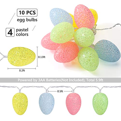 Lyhope Easter Pastel Lights, 5.94Ft 10 Led Egg Decoration Lights, Battery Powered Egg String Lights For Easter, Party, Fireplace, Mantels, Entrance, Tree, Home Decorations, Clear Wire #TOP1