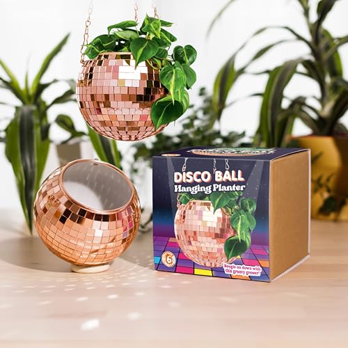 Bubblegum Stuff - Pot de fleurs à suspendre en forme de boule disco or rose – Panier suspendu pour plantes d'intérieur, chaîne or rose, bord or rose, pot de fleurs à suspendre – Décoration de chambre