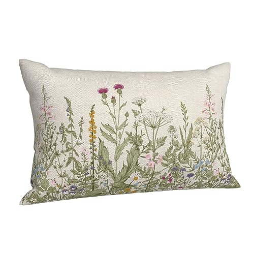 Image of AEIOAE Sage Green Pillow Covers 12x20 Inch Set of 2, Spring Wildflower Plant Throw Pillows Case,Seasonal Floral Outdoor Decorative Flowers Farmhouse Decor Cushion Covers for Home Sofa Bed Couch