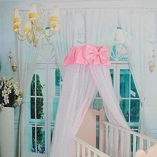 Ruihome Dome Style Hanging Baby Mosquito Net Princess Girls Bed Canopy With Pink Bowknot Decor, Netting With Bracket #TOP2