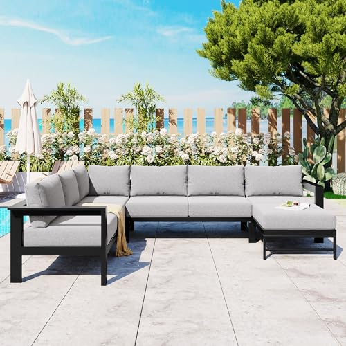 RUNNA Modern Outdoor Furniture Set, U-Shaped All-Aluminum Patio Sectional Sofa Set for Gardens, Backyards, and Balconies (Grey/U-Shaped)