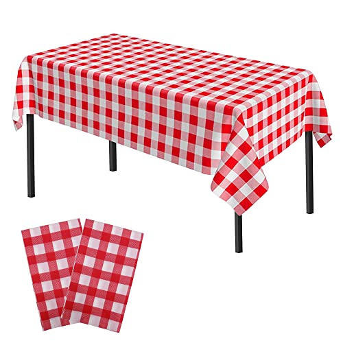 Time to Sparkle 2 Pack Plastic Tablecloths 54" x 108" Plastic Dining Table Cloth Premium Rectangle Table Cover for Parties Wedding Banquet etc Indoor Or Outdoor(Red Check)