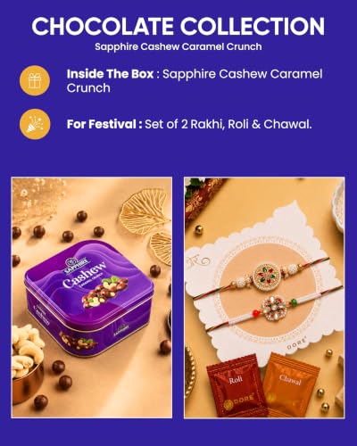 Image of HyperFoods Rakhi set for Brother and Bhabhi with Chocolate Gift Pack Rakhi with chocolate Cashew Caramel Coated 90g Chocolates Gift Pack Rakhis for Rakshabandhan Rakhi Gift Hamper for Brother