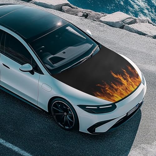Image of Bonfire Print Car Hood Cover Elastic Fabric Covers for Car Hood Stretchable Universal Auto Accessories Easy Installation for Car Hood Decor and Protection