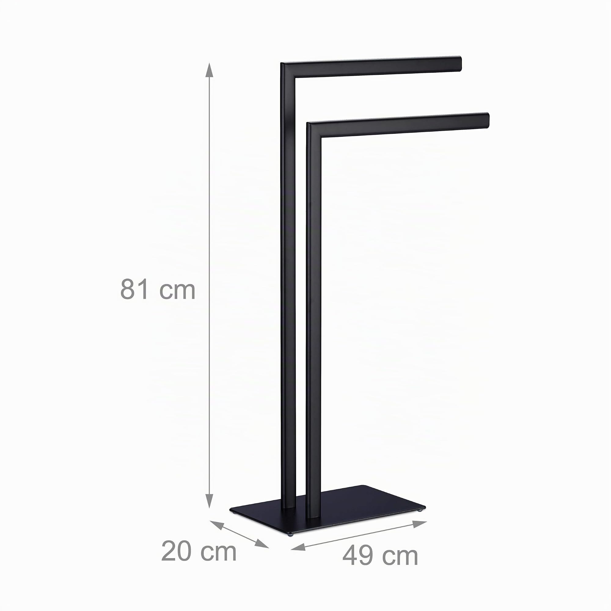 Relaxdays Porte-Serviettes Autonome, 2 Barres, Support Salle de Bain, Acier, HxLxP: 81 x 49 x 20 cm, Noir