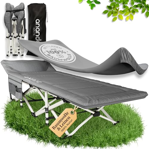 Ananda Goods® Feldbett klappbar mit Matratze – Campingbett & Gästebett faltbar, Reisebett Erwachsene, Klappbett/Campingliege 190x70cm – bis...