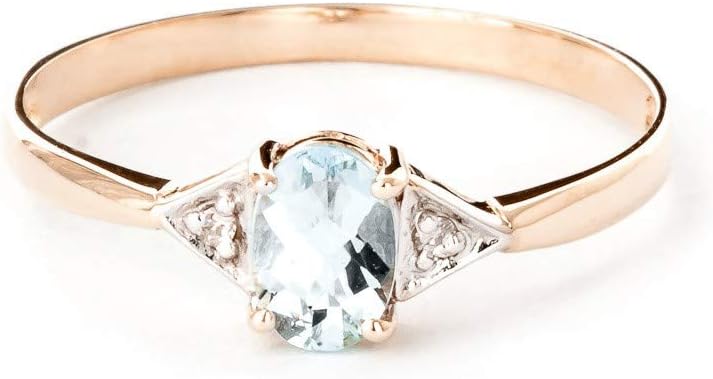 Galaxy Gold GG 14K Solid Gold, Natural Aquamarine and Diamond Ring - March Birthstone, Stone of Courage & Serenity, Fine Jewelry for Women
