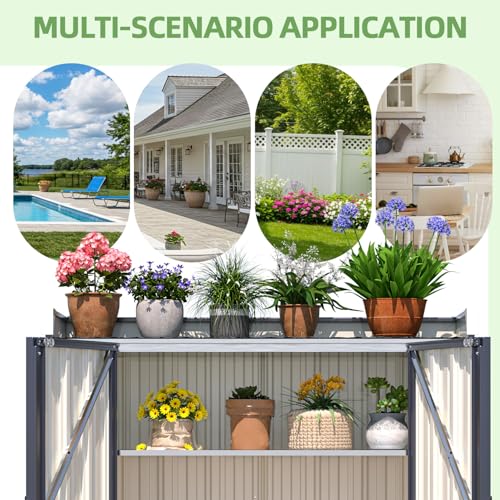 Image of AECOJOY Outdoor Storage Cabinet Waterproof with Shelves, Small Vertical Garden Sheds with Potting Workbench Table, Tool Sheds & Outdoor Storage Cabinet Weatherproof for Patio, Dark Grey