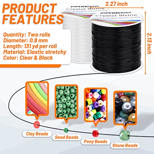 Bracelet String, Paxcoo 2 Rolls Elastic Stretchy Bead String Cord For Clay Beads Kandi Pony Beads Bracelets Jewelry Making (0.8Mm, Crystal & Black) #TOP3