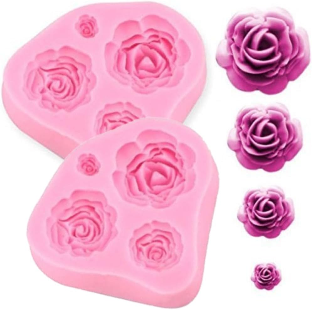 Roses Mold Flower Silicone Cake Molds Chocolate Sugarcraft Decorating Fondant Fimo Tools 4 Size Pink 2 Piece