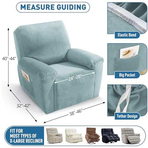 Image of ZNSAYOTX 2026 Velvet Oversized Recliner Cover 3-Piece, Luxury Plush Recliner Chair Covers with Elastic Band & Ties Stay in Place, Stretch Reclining Slipcover for Lazy Boy Soft Washable (Stone Blue)