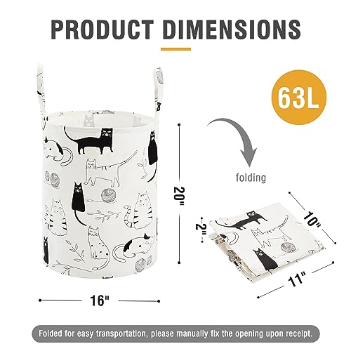 Image of Baby Laundry Basket Nursery Hamper with Long Handles, Cartoon Cat