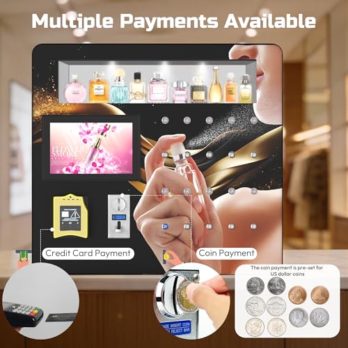 Image of Perfume Vending Machine, Wall Mounted Perfume Sprays Fragrance Dispenser with 10 Channels and Touch Screen, Coin Operated and Credit Card Payments, Suitable for Hotels, Malls, Bars