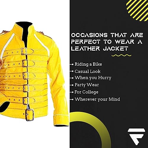 Fadivision Men's Mercury Belted Motorcycle Yellow Faux Leather Jacket Xs (Suitable For 36-38 Inches Chest) Freddie Yellow Jacket-Faux #TOP1