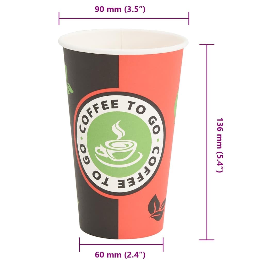 1000 bicchieri di carta, 400 ml, rosso e nero, usa e getta, con rivestimento in PE, a prova di perdite, per caffè, bevande fredde, feste, catering, ufficio ed eventi