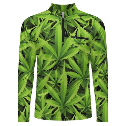 Marijuana and Cannabis of Leaves Men's Rash Guard Long Sleeves Quick Dry Fishing Workout Shirts with Zipper4