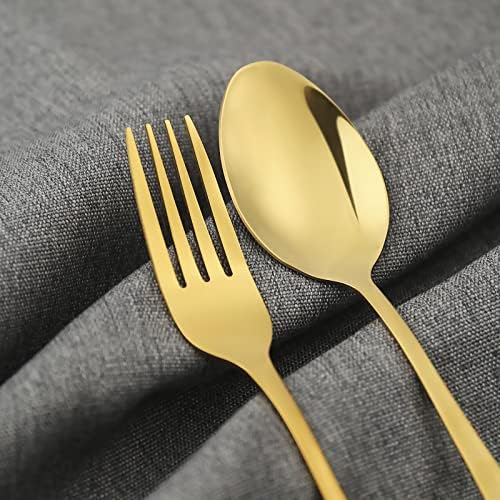16 Piece Gold Cutlery Sets, Classic Stainless Steel Flatware Silverware Set with Knives/Forks/Spoons/TeaSpoons, Service for 4, Mirror Polished,Dishwasher Safe (Gold)