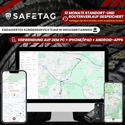 SafeTag Mini 4G – Mini wiederaufladbarer 4G LTE GPS-Tracker, Auto, Motorrad usw. 34–205 Länder, Echtzeit-Tracking, 7-tägige kostenlose Testversion – SIM inklusive, 12 Monate Garantie
