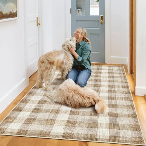 Image of Checkered Area Rug, 3x5, Brown