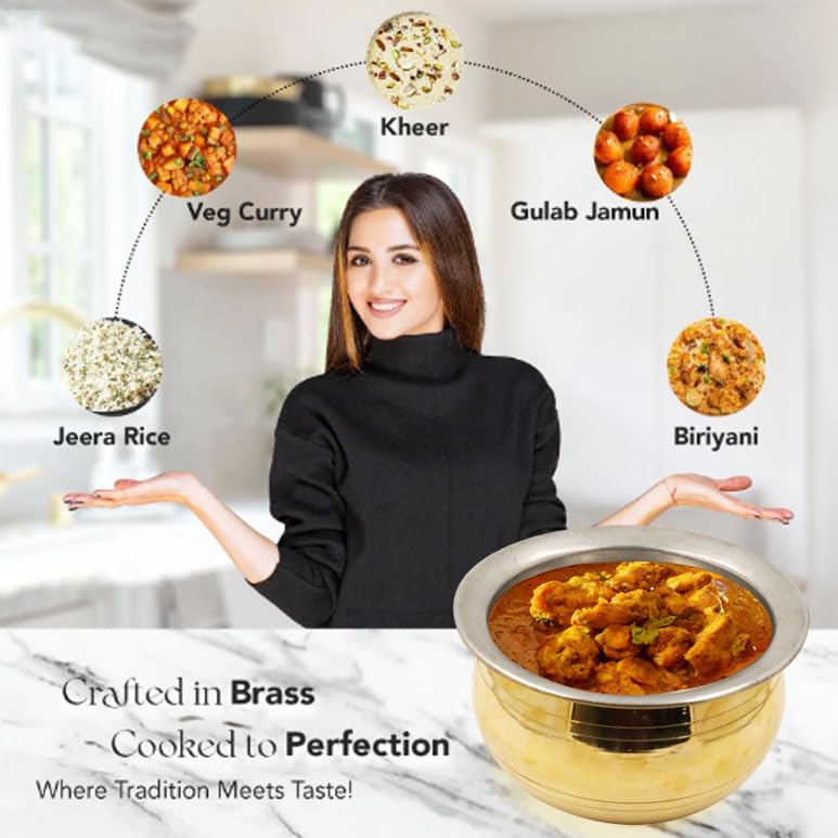 Putrika Brass Cooking Utensil Patile|Tope|Cookware|Tapeli|Peetal|Urli|Ponichatti|Thiruvaradhana Bowl |Tharpana Chatti|Abhisheka Pathram for Pooja|Puja - Gravy Pot (Small) 4