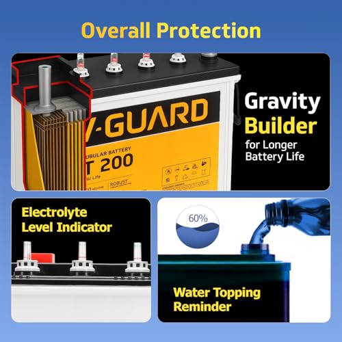 Image of V - Guard Smart Inverter & Battery Combo (Smart Pro 1200 S Solar Inverter with VT 200 (200Ah Tall Tubular Battery)) for Home, Office & Shops