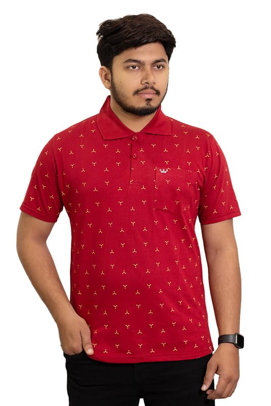 ONESTAR Men's Regular Printed Fit Polo Tshirt_Red_3XL
