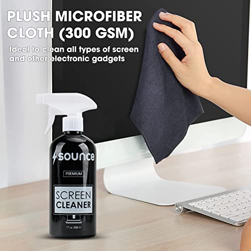 Image of Sounce 2-in-1 Professional Screen Cleaning Kit Non-Toxic, Anti-Static for Camera, Lens, Binocular, Laptop, TV, Monitor, Smartphone, Tablet (Includes: Cleaning Liquid 500ml, Plush Microfiber Cloth)