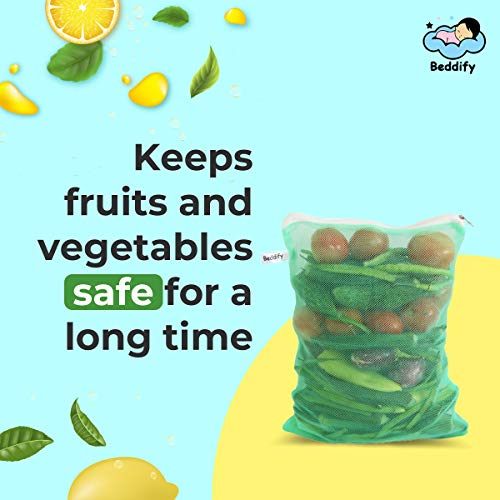 Image of Beddify Set of 6 Reusable Fridge Mesh Fabric Storage Bag for Vegetables and Fruits with Zip Lock (9 X 14 Inches) Multi Color