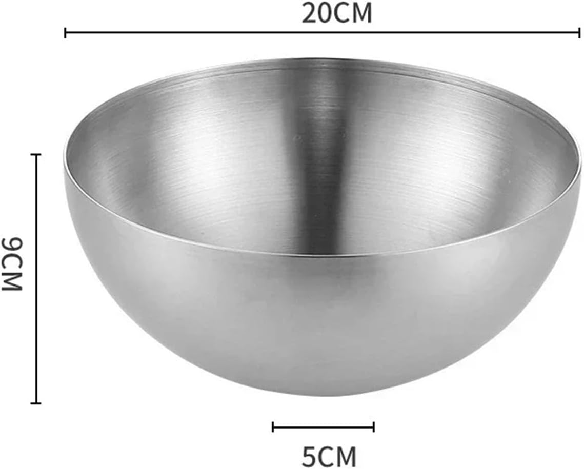 20CM Stainless Steel Gold And Silver Salad Bowl Rice Noodles Lamian Kitchen Tableware Food Container(Silvery)