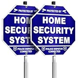 Protected By Home Security System Signs, 10×28' Reflective Aluminum Warning Sign for Outside, Police Dispatch Connected with Stake, Set of 2