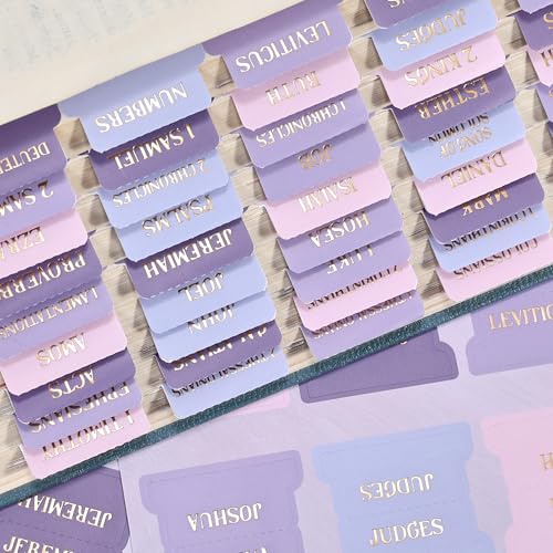 Bible Tabs, 66 Gold Foil Lettering Chapter Labels + 39 Blank Water Lilies Theme Laminated Index Tabs with Alignment Ruler, Bible Journaling Study Supplies for Women & Men, Bible Sticker Accessories