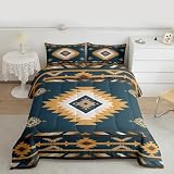 Feelyou Southwestern Native Aztec Comforter Set Twin Size Kids Indian Tribal Geometric Comforter for Boys Teens Retro Exotic Boho Bedding Set Breathable Blue Yellow Duvet Set Room Decor Quilt Set