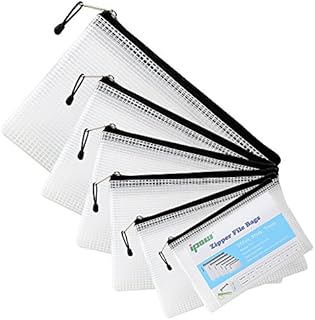 Ipow Mesh Zip Wallets File Zip Bags, Reinforced Zipper with Threads Mesh Zipper Pouch for School Office Supplies, Document, Office Stationary, Cosmetics, Travel Accessories (6 Pieces, 6 Sizes)