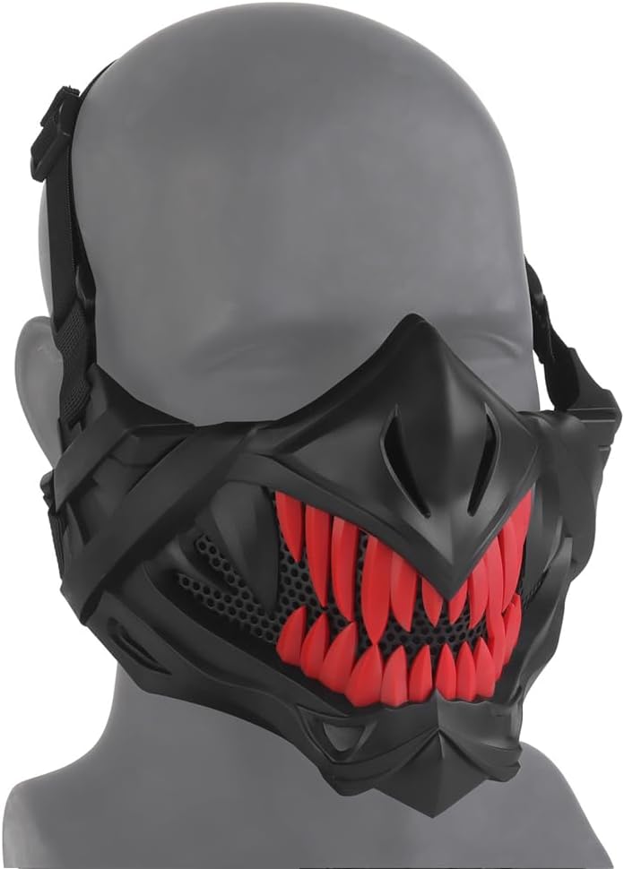 Airsoft Half Face Masks Tactical Face Protection Mesh Mask,Halloween Scary Demon Mask Paintball CS Hunting Cosplay Costume,for Men/Women (Black)
