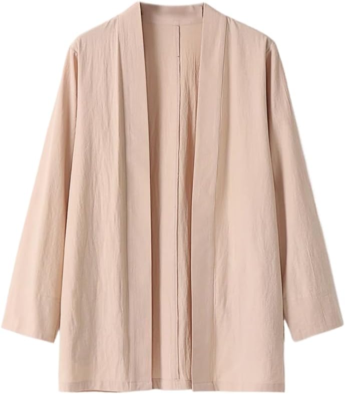 LIXINGHEITANG Linen Kimono Shirts Men Solid Color Shirt Casual Male Size Jacket