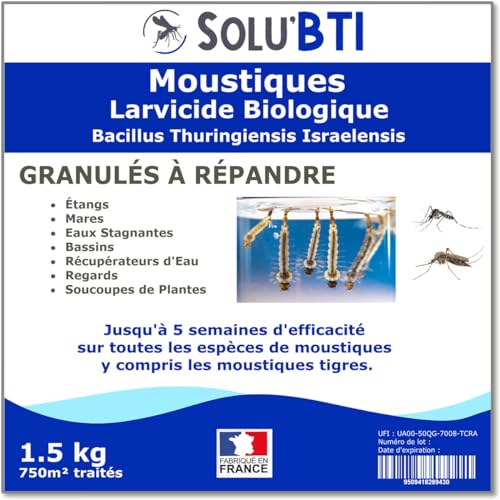 SOLU'BTI - Moustiques - 1,5 kg de Larvicide Biologique - BTI - Bacillus Thuringiensis