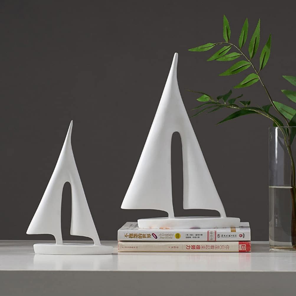Veemoon Modern Sailing Sculptures, Simple Resin Boat Statue Sailboat Home Decor Office Desktop Art Sculptures Ornament Handicraft Decoration for Bedroom Living Room House Office (White)