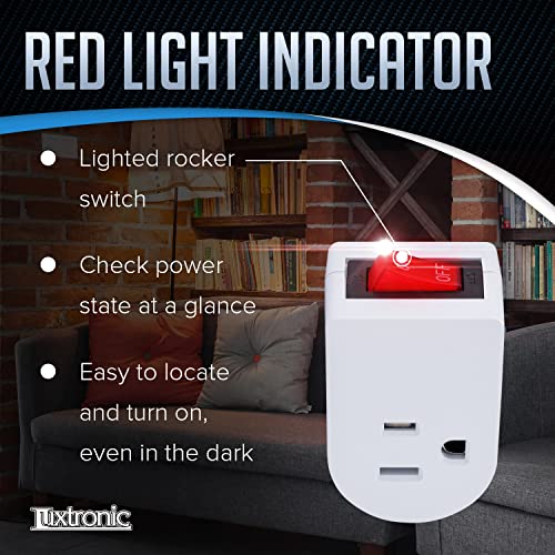 Luxtronic Grounded Power Adapter Switch - Electrical Outlet With On/Off Power Switch - 3-Prong Electric Plug With Red Light Indicator - Etl Listed (Pack Of 4) #TOP3