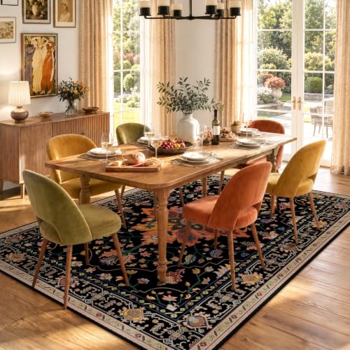 RELEANY Area Rugs 6x9 Floral Washable Rug Carpet, Black Colorful by RELEANY - Used condition - Image 2