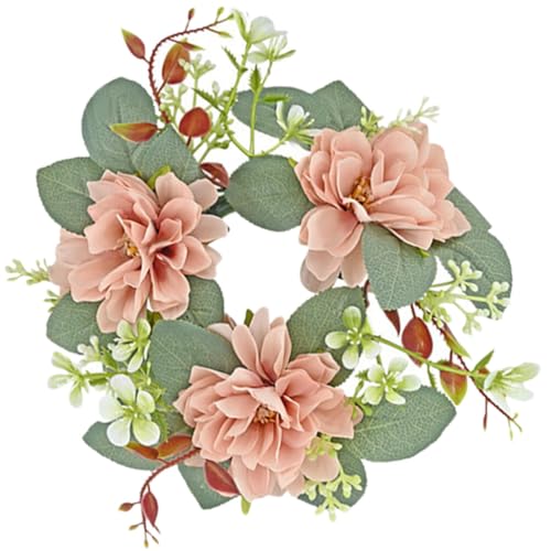 Alipis Candle Rings Artificial Flower Leaves Wreaths Tealight Rings Floral Wreath Pillars Candleholder Front Door Garland for Boho Wedding Party Home Table Centerpiece
