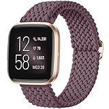 Maledan Braided Bands Compatible with Fitbit Versa 2 for Women Men, Soft Stretchy Breathable Bracelet Replacement Band for Fitbit Versa 2/SE/Straps, Purple
