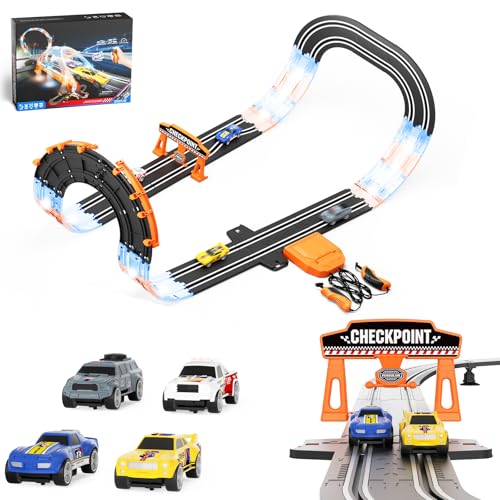 2-in-1 Slot Car Race Track Sets - Electric Race Car Track with 2 High-Speed Racing Cars, Dual Racing Game Lap Counter Circular Overpass Tracks, Remote Control Cars Toys/Gift for Boys Kids Ages 8-12